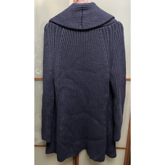 K/F KaufmanFranco Navy Blue Open Front Knit Chunky Shawl Cardigan Sweater Size S - Picture 4 of 7